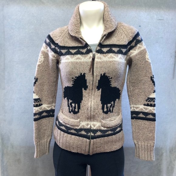 Artizia TNA Sweaters - Aritzia TNA 100% Lambs wool Sea To Sky Knitted Horse Zip Up Cardigan Sweater MD
